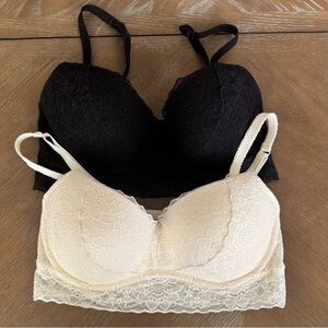 Victoria’s Secret PINK Lace Bralette Set – Black & White – Size S (D–DD)